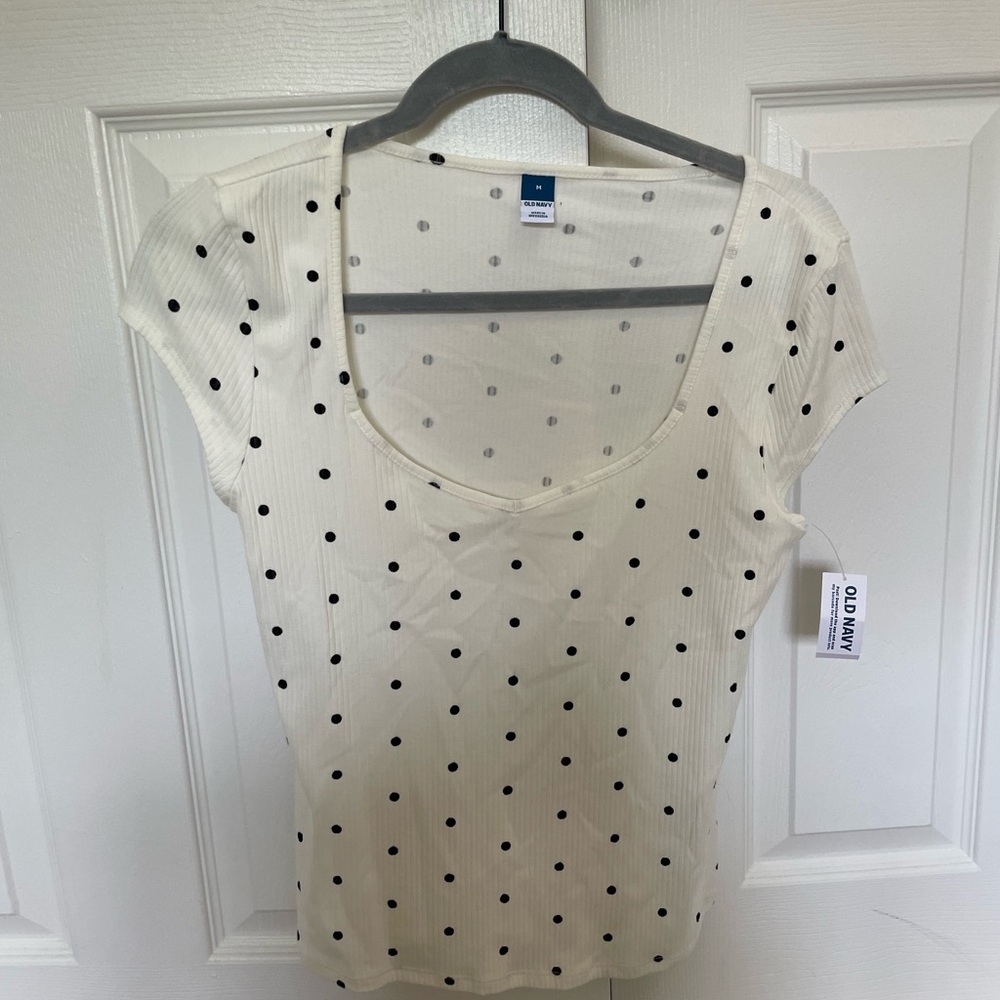 Old Navy Black and White Fitted Polka Dot T-Shirt